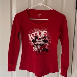 Disney Red Mickey & Minnie Women’s Long Sleeve Shirt Size Small
